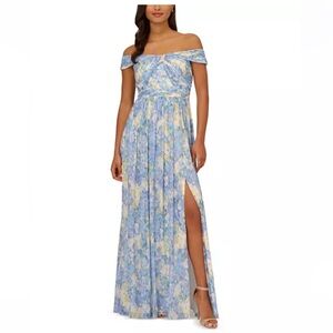 Adrianna Papell Pleated Off-the-Shoulder Gown Size 8
